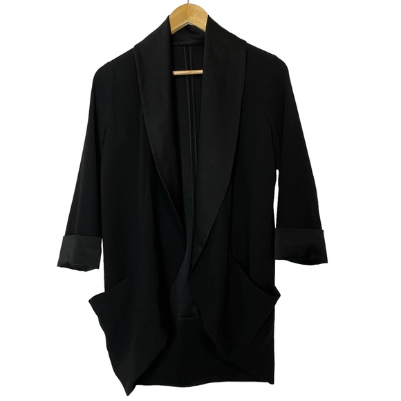Aritzia Wilfred Blazer Jacket Chevalier Black Open Front Crepe Size 8 - Picture 8 of 15